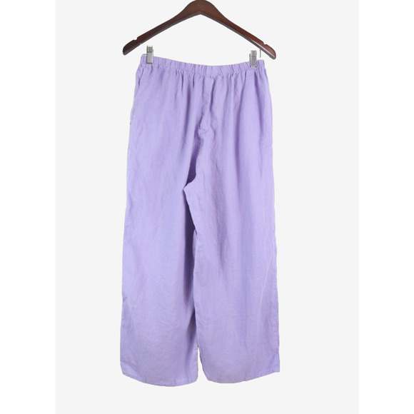 Flax Size S Woven Linen Wide Leg Crop Easy Pants Pull On Purple - Picture 6 of 10